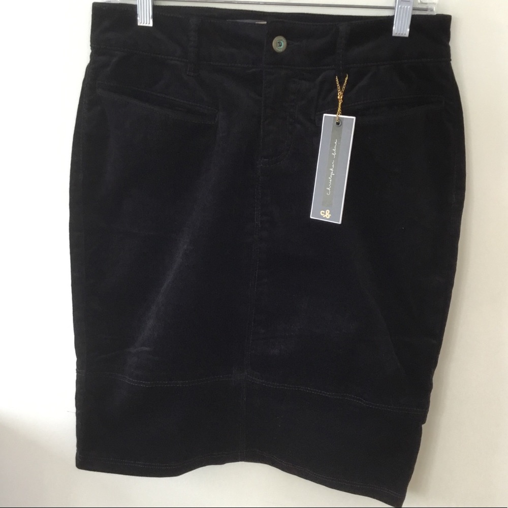 Christopher Blue velvet corduroy black skirt NWT